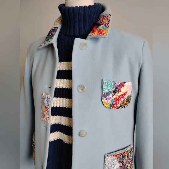 Harvé Benard Wool Cashmere Upcycled Liberty Art Fabric Patchwork Jacket Size 12P - Picture 3 of 15